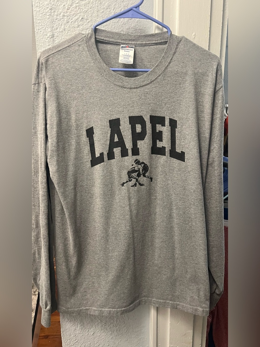 Jerzees Vintage Lapel Wrestling Long Sleeve Shirt Gray Large L